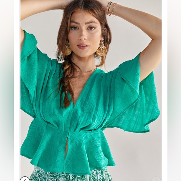 NWT Francesca’s Emma Long Sleeve Boho Jade Kimono Top - Picture 2 of 5